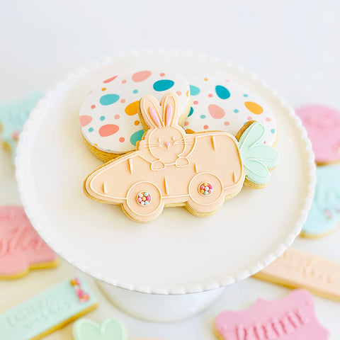 Raised Cookie Embosser - Bunny Carrot Car