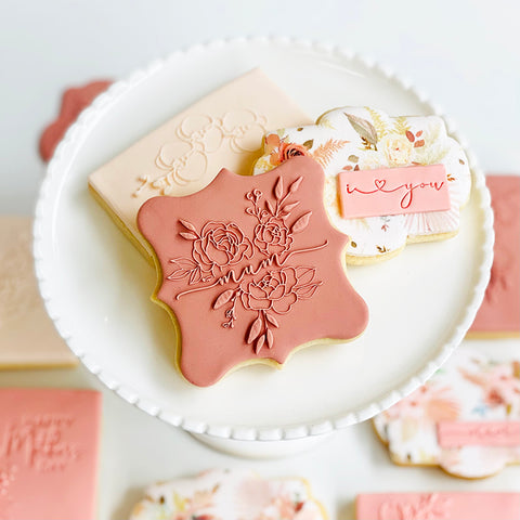 Raised  Cookie Embosser - Floral Spray with mum